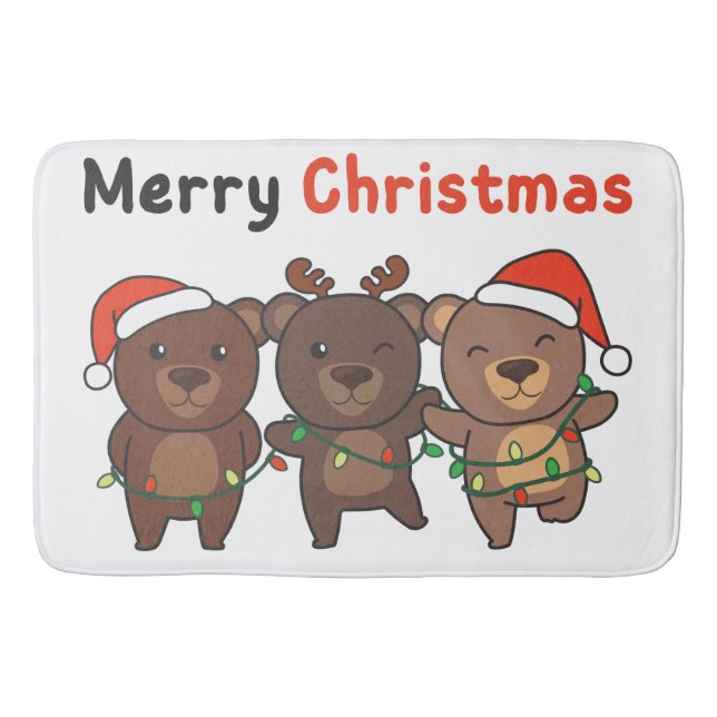 Bear Christmas Animals Bears Merry Christmas Bath Mat (Front)