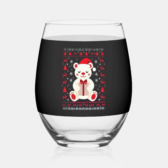 Bear Christmas Christmas (1) Stemless Wine Glass (Front)
