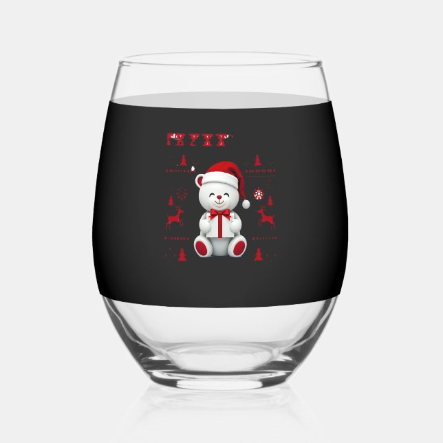 Bear Christmas Christmas (2) Stemless Wine Glass (Front)