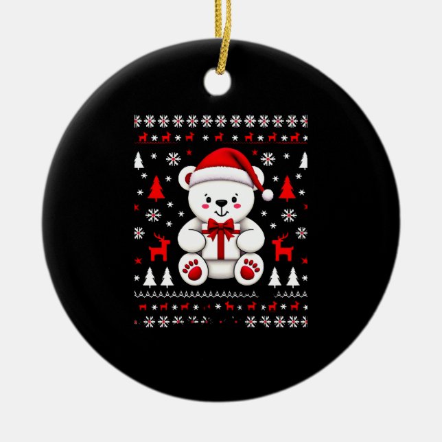 Bear Christmas Christmas (3) Ceramic Tree Decoration (Front)