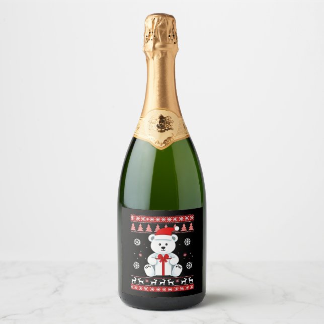 Bear Christmas Christmas (5) Sparkling Wine Label (Front)