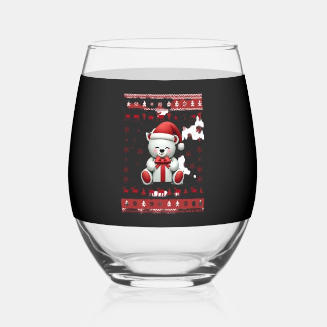 Bear Christmas Christmas (5) Stemless Wine Glass (Front)