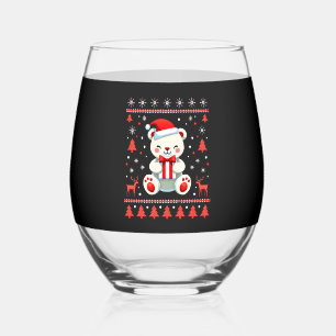 Bear Christmas Christmas (6) Stemless Wine Glass