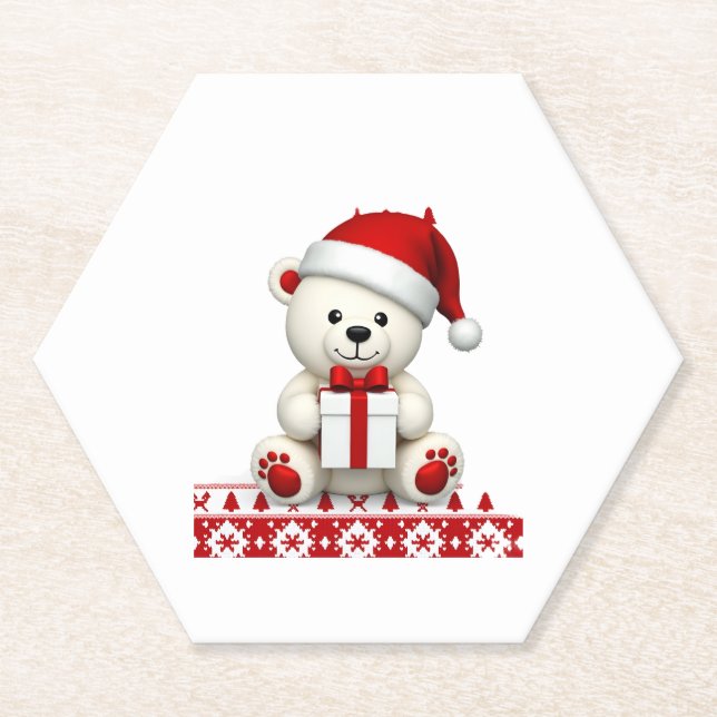 Bear Christmas Christmas Paper Coaster (Front)