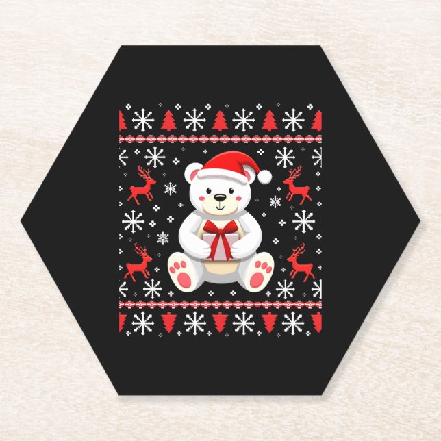 Bear Christmas Christmas Paper Coaster (Front)