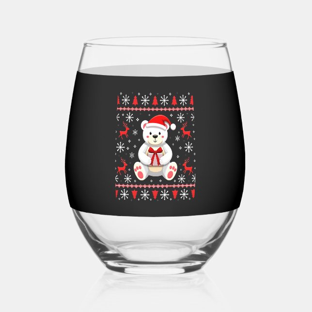 Bear Christmas Christmas Stemless Wine Glass (Front)