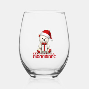 Bear Christmas Christmas Stemless Wine Glass