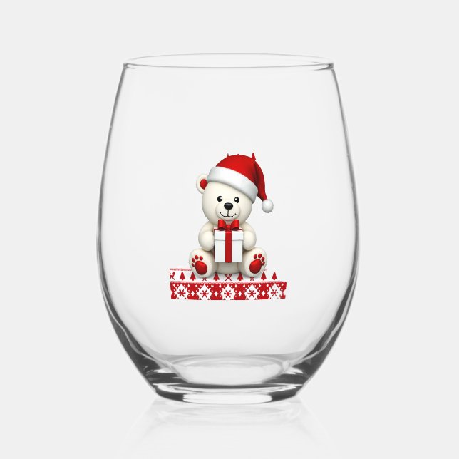 Bear Christmas Christmas Stemless Wine Glass (Front)