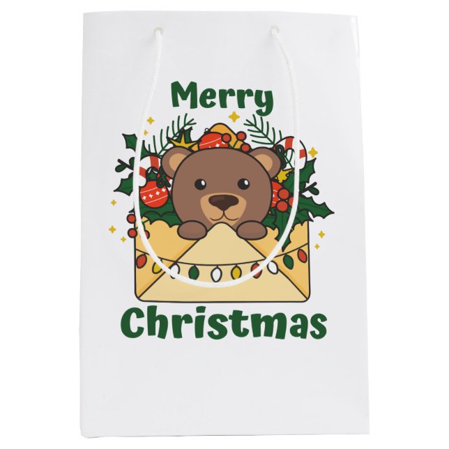 Bear Christmas Letter Winter Animals Bears Medium Gift Bag (Front)