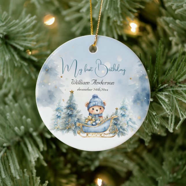 Bear Christmas One First Birthday Winter Ceramic Tree Decoration (Tree)