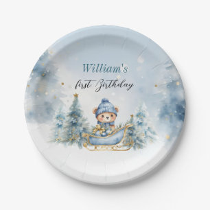 Bear Christmas One First Birthday Winter Paper Plate