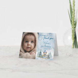 Bear Christmas One First Birthday Winter Thank You Card