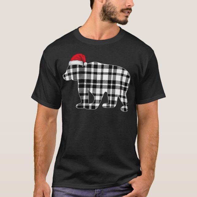 Bear Christmas Shirt Black And White Buffalo Plaid (Front)