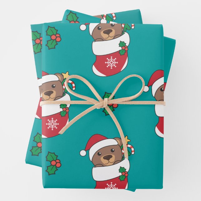 Bear Christmas Winter Animals Holiday Bears Wrapping Paper Sheet (In situ)