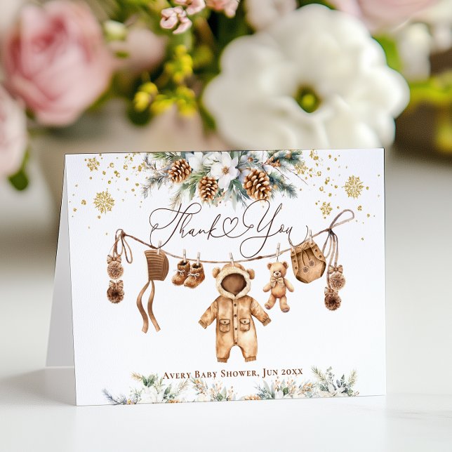Bear ClothestLine Cold Outside Baby Shower Thank You Card (Creator Uploaded)