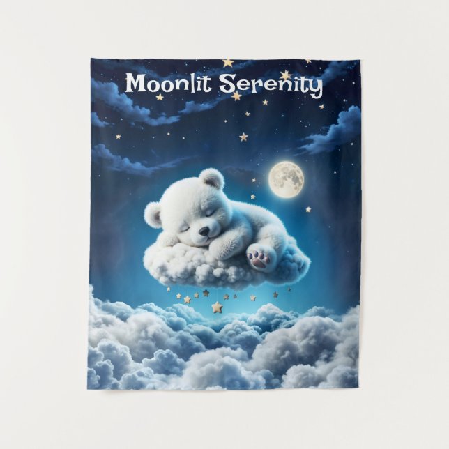 Bear clouds sleeping moon animal dream tapestry (Front)