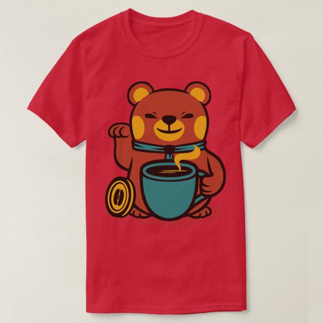 Bear Coffee Manekineko by Tobe Fonseca T-Shirt (Design Front)
