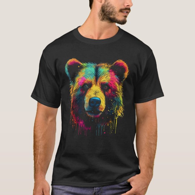 Bear colourful forest artwork animal art bear T-Shirt (Front)