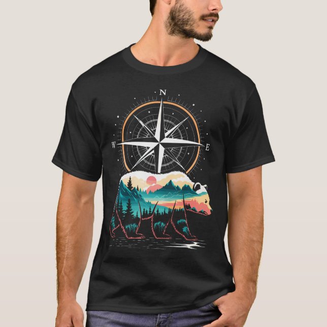 Bear Compass Hiker Outdoor T-Shirt (Front)