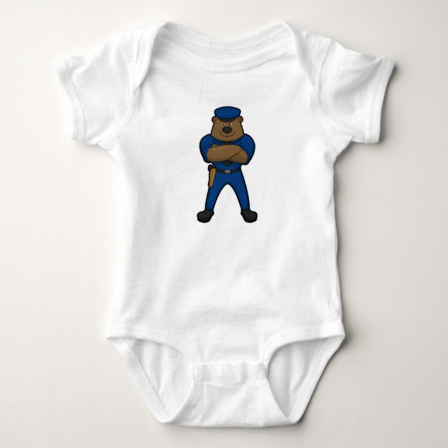 Bear Cop Police Baby Bodysuit (Front)