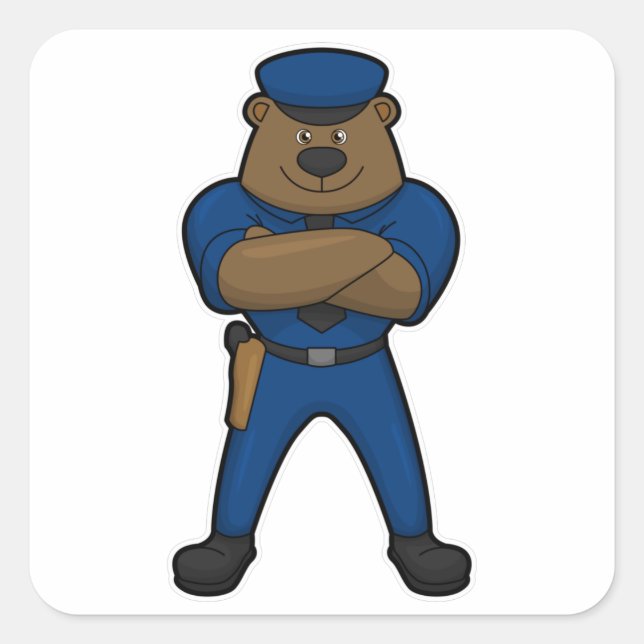 Bear Cop Police Square Sticker (Front)