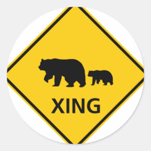 Bear Crossing Highway Sign Classic Round Sticker