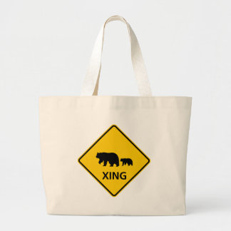 Bear Crossing Highway Sign Large Tote Bag