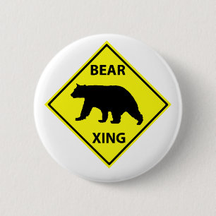 Bear Crossing Sign with Bear 6 Cm Round Badge