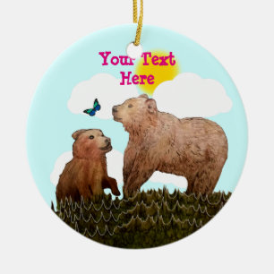 Bear Cub and Mother with Butterfly Ceramic Tree Decoration