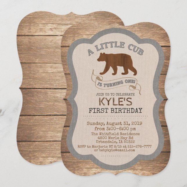 Bear Cub Boy 1st Birthday Invitation (Front/Back)