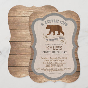 Bear Cub Boy 1st Birthday Invitation