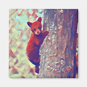 Bear cub climbing tree magnet