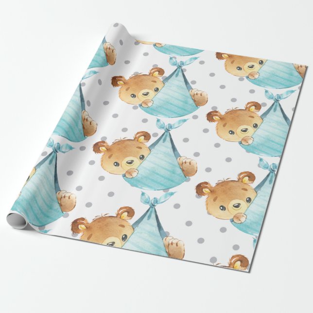 Bear Cub Cute Nursery Baby Boy Gift New Born Wrapping Paper (Unrolled)