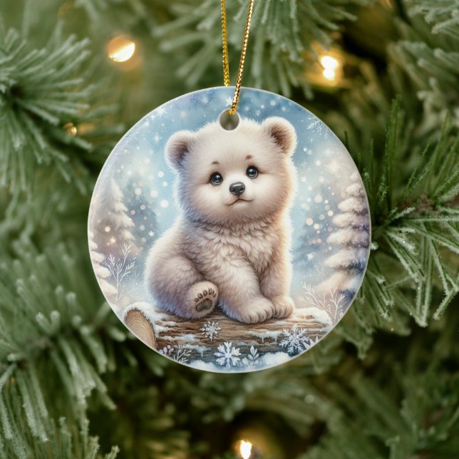 Bear Cub in Winter Woods Ceramic Tree Decoration (Tree)