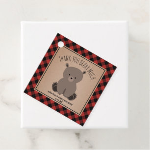 Bear Cub Lumberjack Plaid Baby Shower Favour Tags