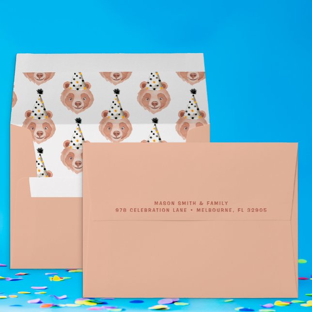 Bear Cub Party Animal Birthday Envelope Teddy Bear (Teddy Bear Party Animal Invitation Envelope )