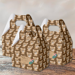 Bear Cub Pattern Baby Shower Brown Favour Box