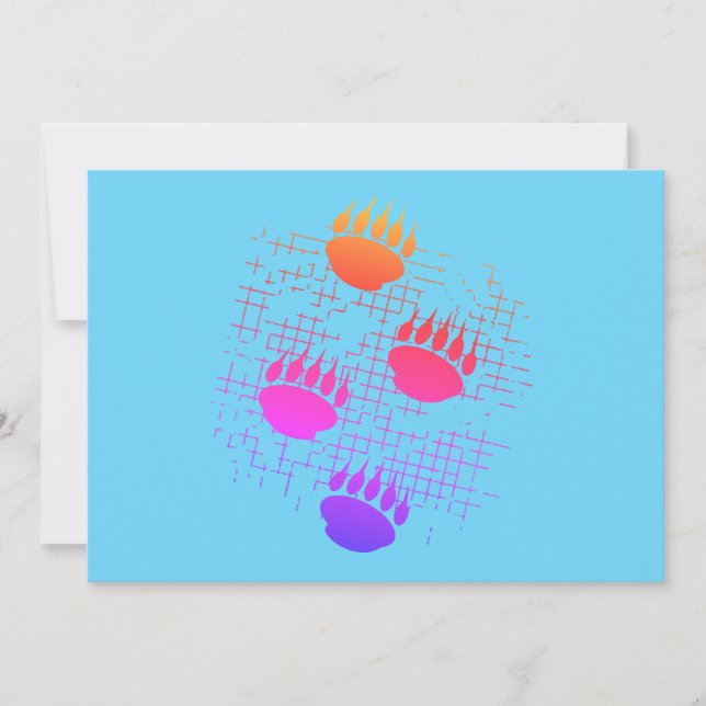 Bear Cub Paw Prints On Distressed Background Invitation (Front)