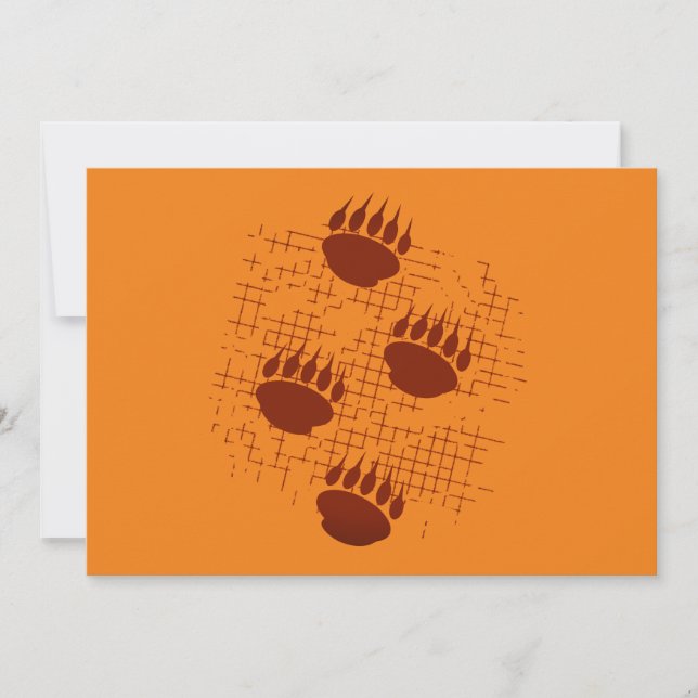 Bear Cub Paw Prints On Distressed Background Invitation (Front)