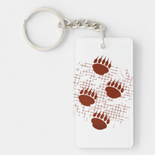 Bear Cub Paw Prints On Distressed Background Key Ring