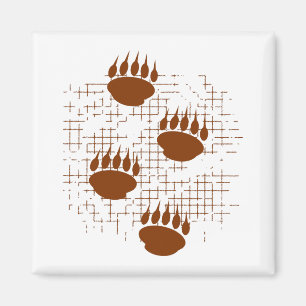Bear Cub Paw Prints On Distressed Background Magnet