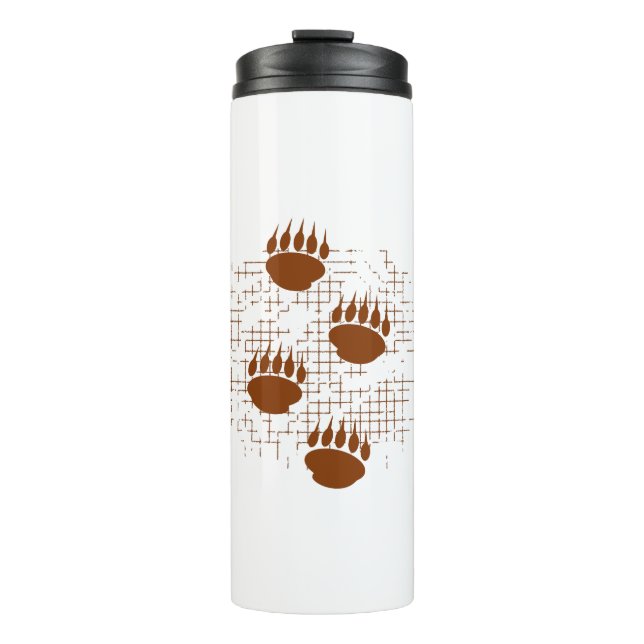 Bear Cub Paw Prints On Distressed Background Thermal Tumbler (Front)