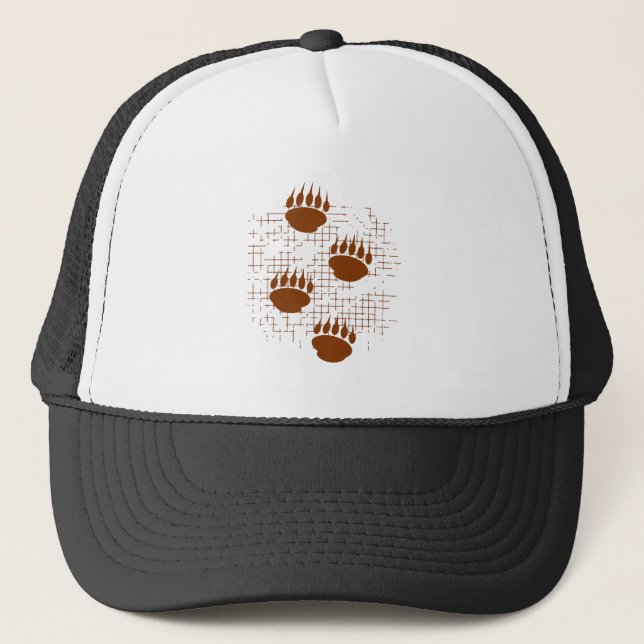 Bear Cub Paw Prints On Distressed Background Trucker Hat (Front)
