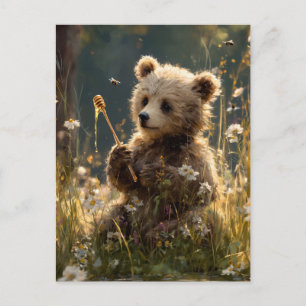 Bear Cub with Honey in a Wildflower Meadow Postcard