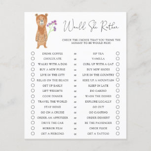 Bear cub / Would She Rather Baby Shower Game