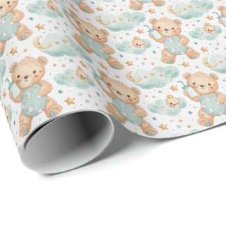 Bear Cute Baby Pastel Watercolor Pattern  Wrapping Paper