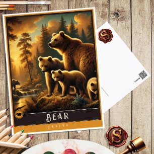 Bear   Cute Family Vintage Animal Postcard