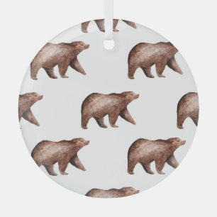 Bear Cuteness: Watercolor Animal Pattern Glass Tree Decoration