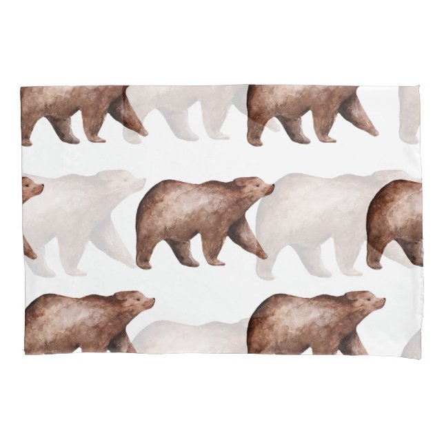 Bear Cuteness: Watercolor Animal Pattern Pillowcase (Front)