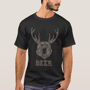 Bear Deer Antlers Beer Drinking Hunting Camg T-Shirt